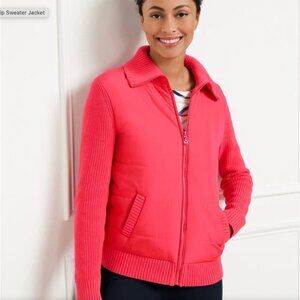 Talbots Quilted Full Zip Sweater Jacket Size Medium Outerwear